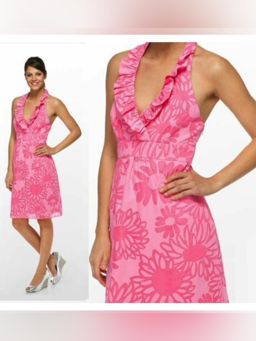 Lilly Pulitzer RAMONA hotty Pink Floral Halter Sundress Dress size 4